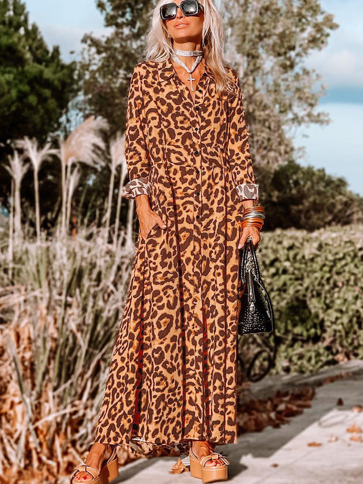 Leopard Buttoned Maxi Dress