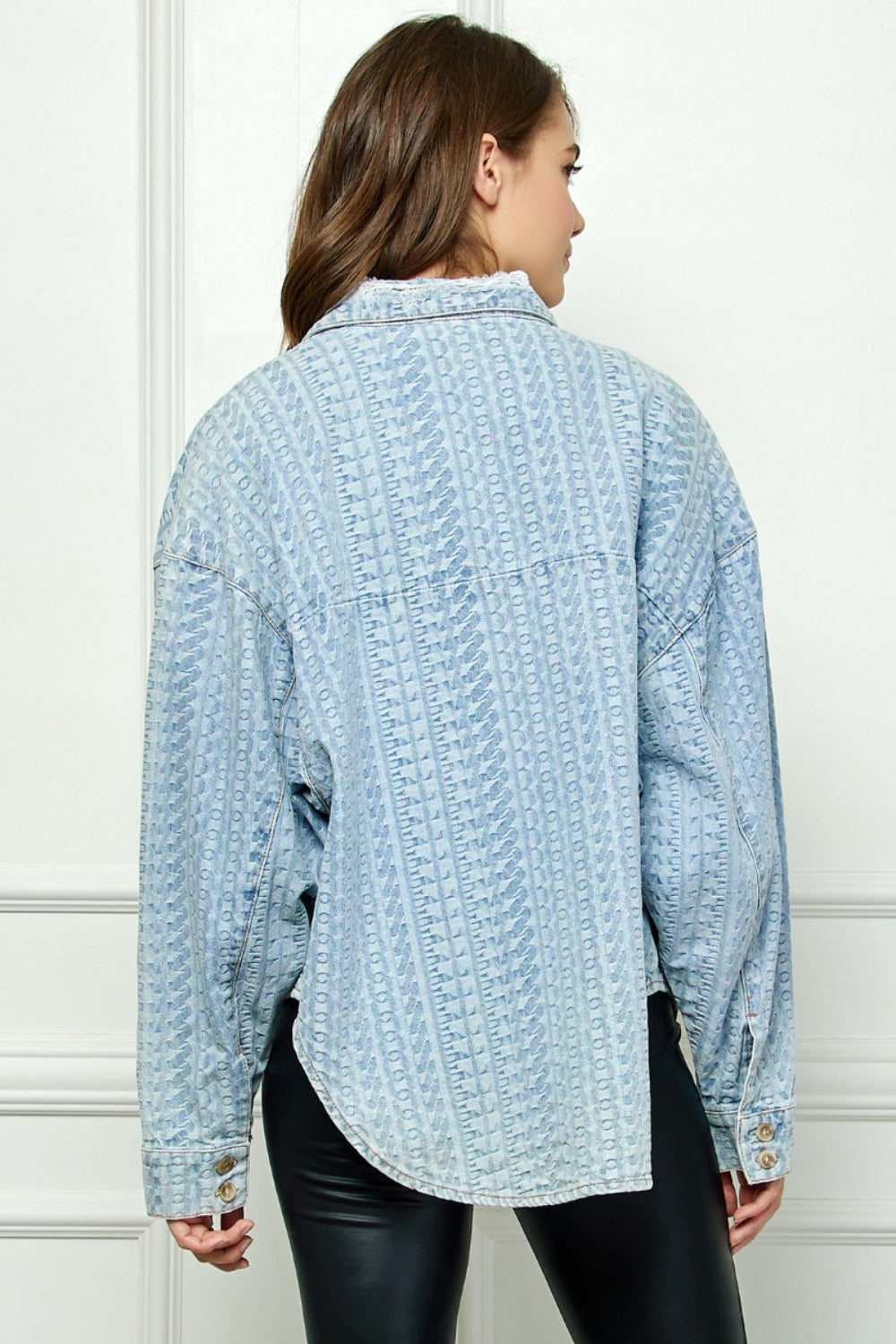 Veveret Button Up Dropped Shoulder Denim Top