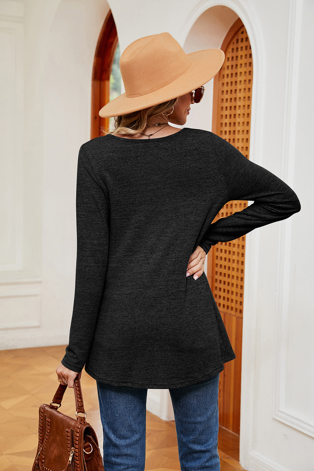 Square Neck Long Sleeve Peplum Top