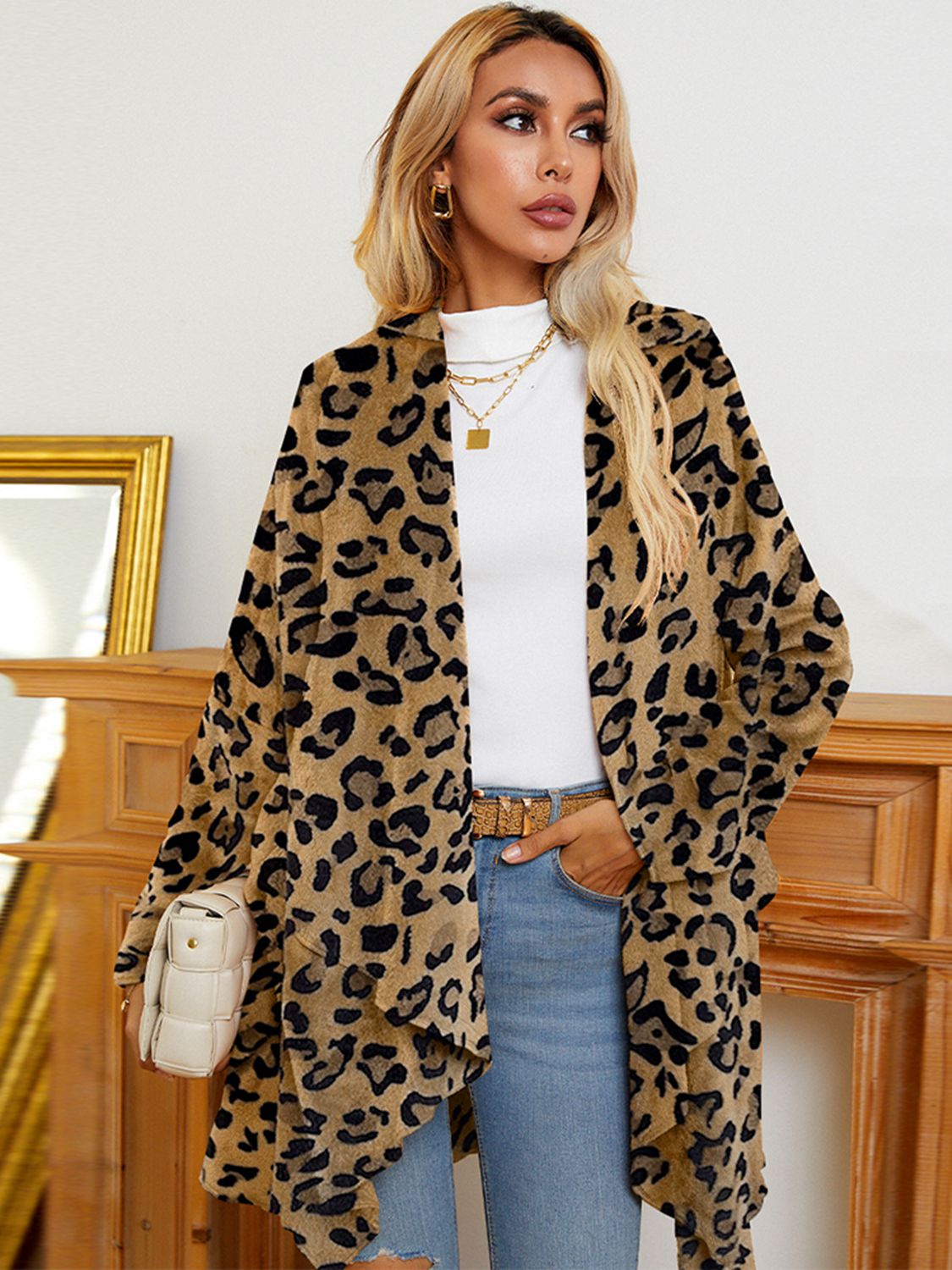 Leopard Long Sleeve Open Front Cardigan