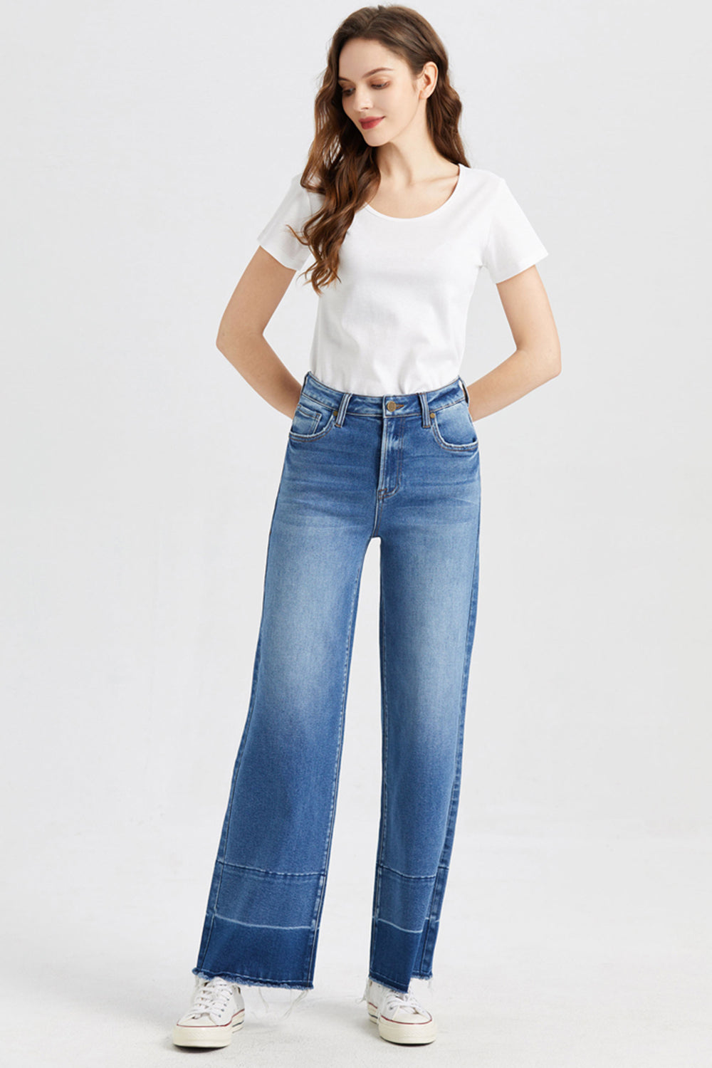 BAYEAS Full Size High Waist Cat's Whisker Wide Leg Jeans