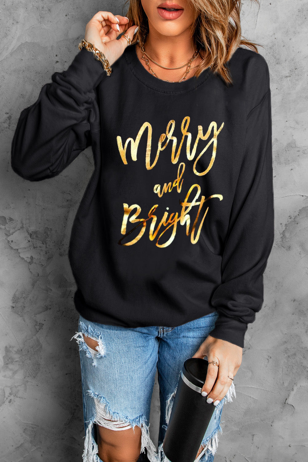 Letter Graphic Round Neck Sweatshirt