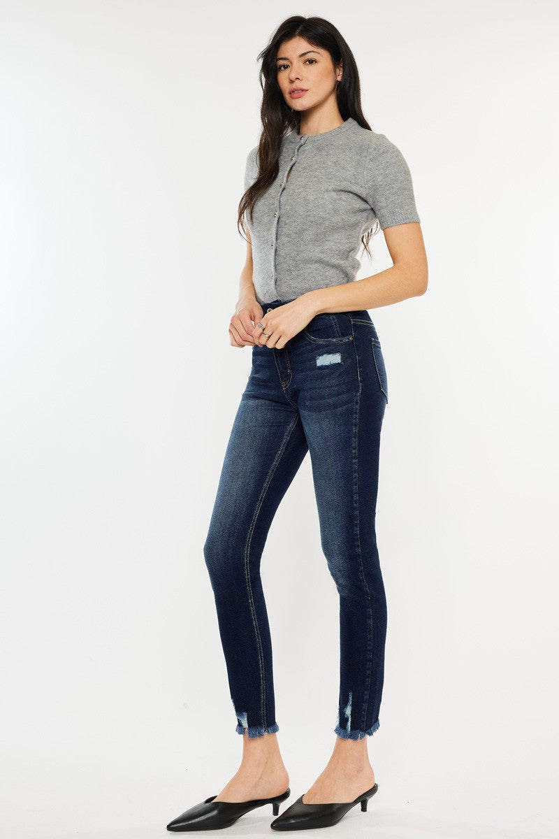 Kancan Full Size Cat's Whiskers Raw Hem High Waist Jeans