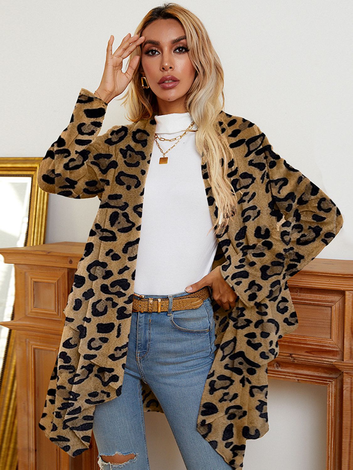 Leopard Long Sleeve Open Front Cardigan