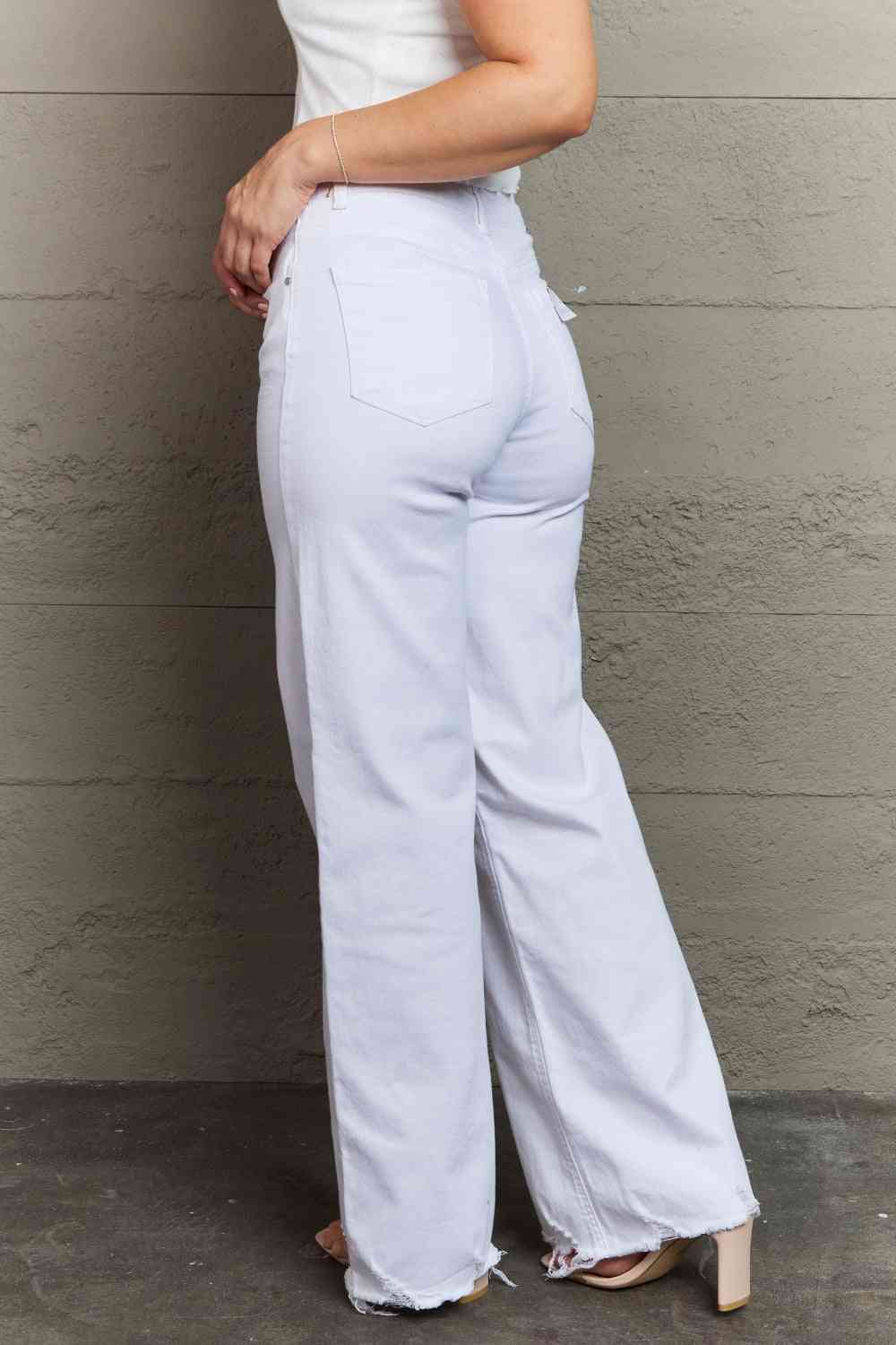 RISEN Raelene Full Size High Waist Wide Leg Jeans in White