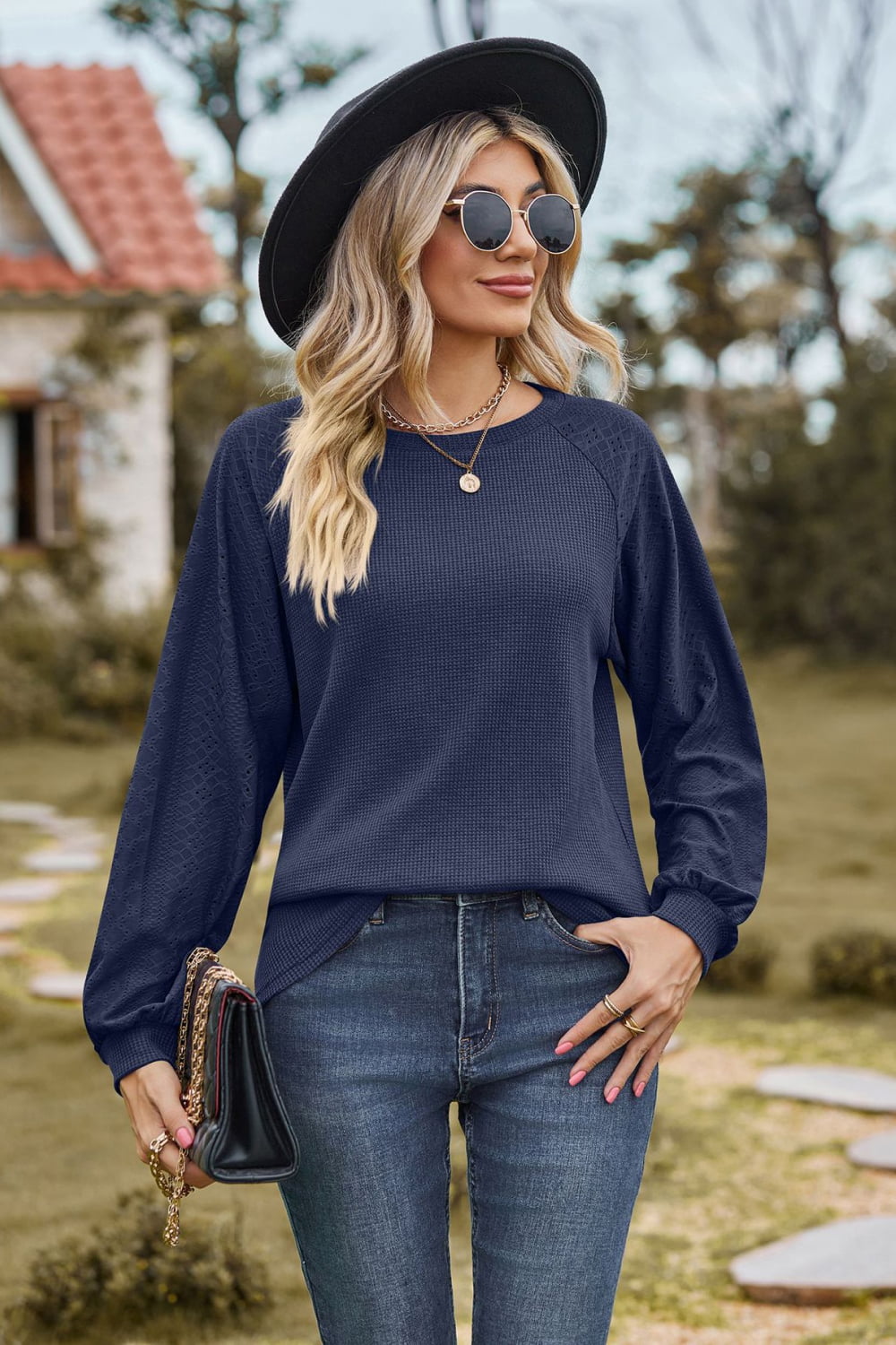 Round Neck Raglan Sleeve Sweatshirt