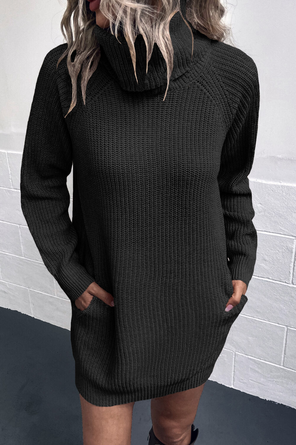 Turtleneck Sweater Dress with Pockets