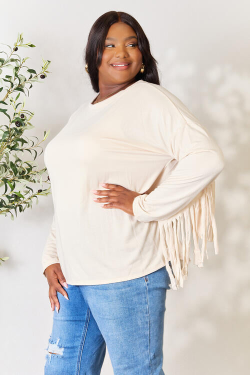 Celeste Full Size Fringe Detail Long Sleeve Blouse